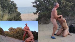 Mature Daddy and Boy Sucking on Public Beach BJack7