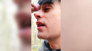Licking last drops cum from cock after getting facial outdoor Idmir Sugary