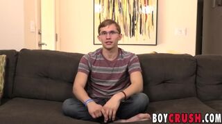 Nerdy twink strips to reveal his big dick and stroke it Boy Crush - SeeBussy.com