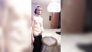 Tight abs big cock cumming on mirror Hans West