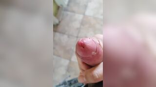 Cum on mirror and showing precum. Uncut cock close-up KyleBern - SeeBussy.com
