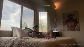 Lays in bed and gets his dick hard no cum 2
