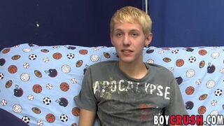 Interviewed blonde twink Kenny Monroe wanking off and cums Boy Crush - Amateur Gay Porno