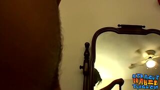 Long haired straight amateur Bam strokes dick and cums