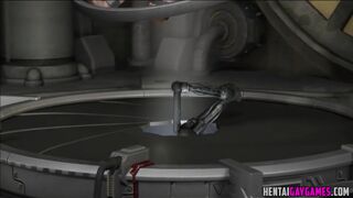 Space soldier jacks off by big cock jerking machine