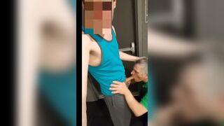 Slut sucks Master in his apartment hallway BottomSlutCO