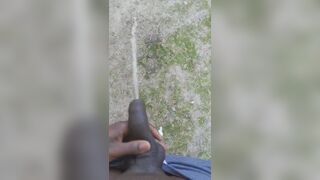 Flaccid black cock pissing in straight bros yard Canny Uncut 2