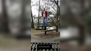 Pissing on a picnic table, marking my spot¡ 420sexy4U