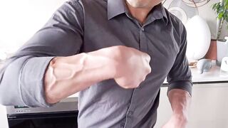 Husband comes Home from Work, Shirt was too Tight, Veins Popping Cum Eating 