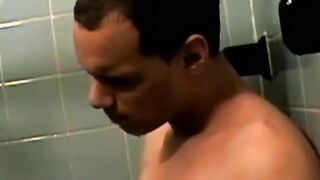 handsome deviant masturbating passionately in bath