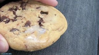 boy masturbates and squirts cum on biscuit cake