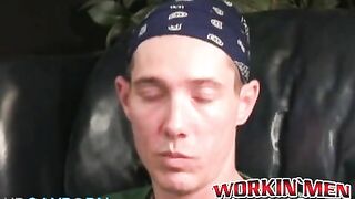 rough gay shows off his body and big cock while masturbating