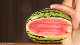 water melon cum fucking a melon and cumming