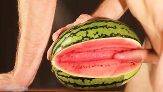 water melon cum fucking a melon and cumming