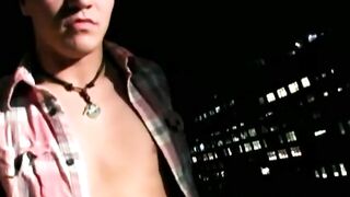 pretty gay dude grabs his cock with two hands and wanks