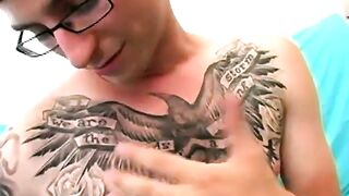 amateur tattooed twink fingers his ass and masturbates solo