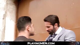 fucking a guy outside who is dressed elegantly in a suit and tie