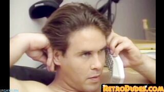 hunks are stroking their dicks together in classic video