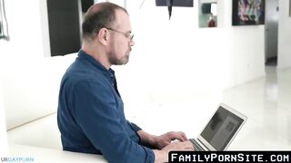 mature daddy scarcely squeezes his fat cock into stepsons ass