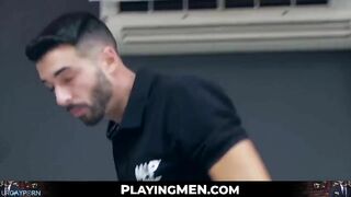 after sucking cock a suit and tie worker gets his ass railed