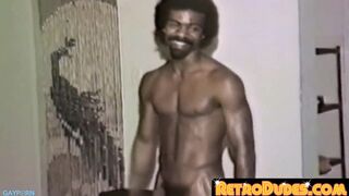 ebony man with a hard cock masturbates in a vintage solo