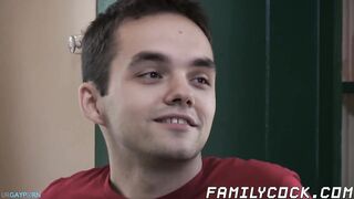 twink stepson spitroasted and raw fucked by stepdad and bro
