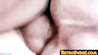 before the cumshot a skinny horny guy rides a retro cock erratically