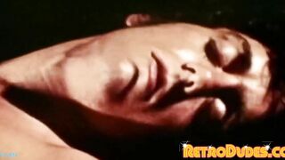 bushy gay person strokes his fat dick and cums on his chest
