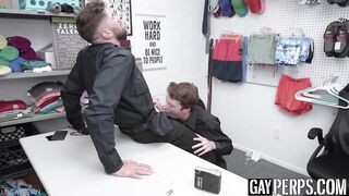 tatted security officer sucked and milked by twink buddy