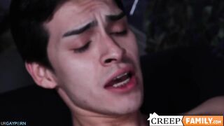 pumped stepdaddy engaged in an intimate bareback session with twink stepson