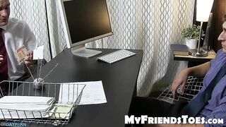 attractive boss has his sexy feet sucked by his worker