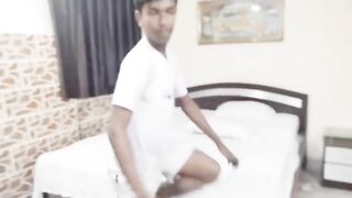 Indian Delivery boy seduced and fucked hard by 2 friends in flat - BJ Bareback Cum drinking