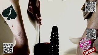 Webslut exposure whore fucks his hungy boipussy with big black ribbed dildo