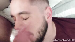 boyfriend chokes his partner with his uncut cock and face fucks him before bed kobyfalksxxx