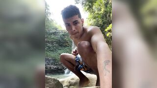 Gregory - Latino guy with huge cock masturbates under a waterfall