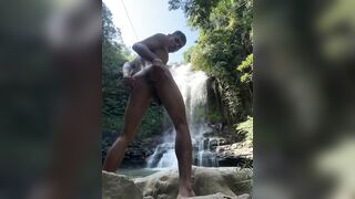 Gregory - Latino guy with huge cock masturbates under a waterfall