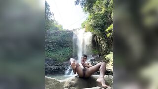 Gregory - Latino guy with huge cock masturbates under a waterfall