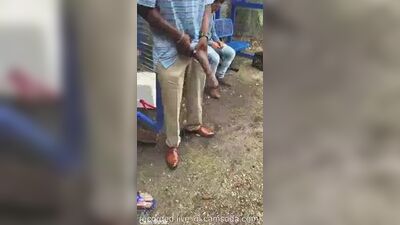 Huge! Big Black Dick Flash in Public Bus Stop