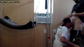 gloryhole amateur dilf banged in sling after cocksucking 2