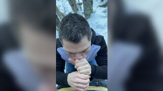 Getting-a-blowjob-while-hiking-in-the-snow-Weedarks
