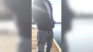Pissing on the dock, at the river. Someone drives by... 420sexy4U - Gay Porno Video