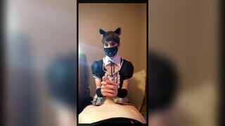 Kitty Femboy Maid Cosplay POV handjob Femboy Gaming - Gay Porno