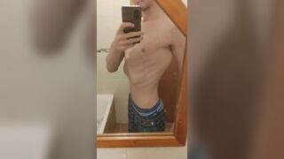 Skinny teen pissed in the toilet and on the toilet seat then he licks it up Peter bony - Gay Porno