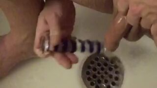 Anal Addict uses a Glass Dildo Everyday to Fuck his Ass in the Shower. no Lube Needed, just H20. Jetsfan1983 - SeeBussy.com