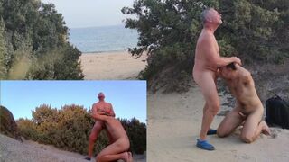 Mature Daddy and Boy Sucking on Public Beach BJack7 2