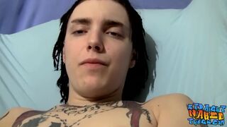 Tattooed Young Straight Thug Solo Masturbates and Cums Straight Naked Thugs
