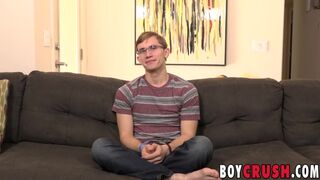 Nerdy twink strips to reveal his big dick and stroke it Boy Crush - Amateur Gay Porno 2