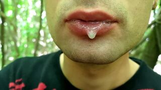 Close up playing with cum on lips - Blowing cum bubbles and swallowing all that cum Idmir Sugary