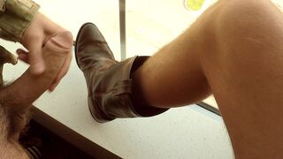Straight Uncut Military Jerks And Blows Big Cum Load on Buddies Cowboy Boot TwoLongHorns