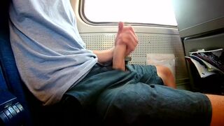 Exhibitionist risky jerk off on a train, heavy cumshot all over myself¡ Johann Wood